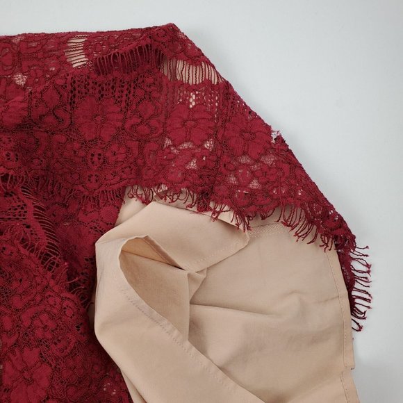 Maeve by Anthropologie Womens Elsa Wine Burgundy Lace Peplum Dress Medium Cotton - Picture 7 of 8